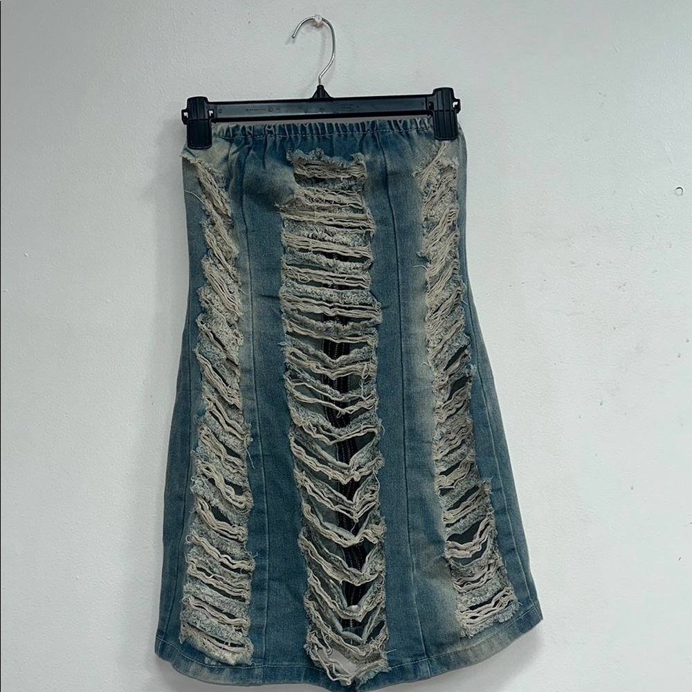 Distressed Denim Skirt